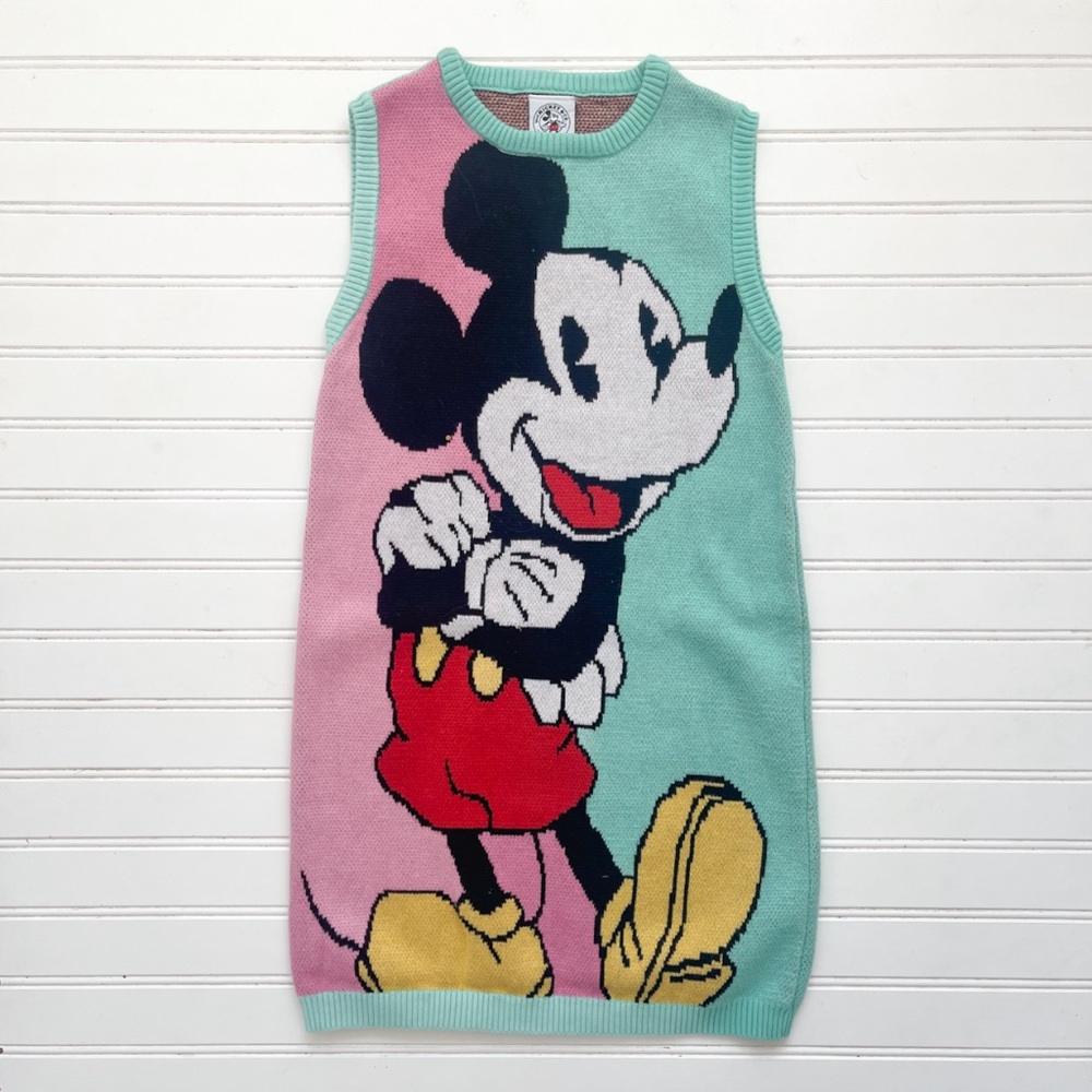 DISNEY NWOT Vintage Style Knit Mickey Mouse Intarsia Sleeveless Sweater Dress